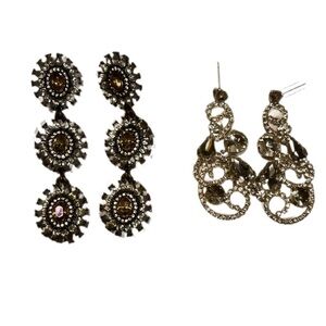 Lot of 2 Statement Trendy Soarkle Silver Diamond Filigree Chandelier Earrings OS